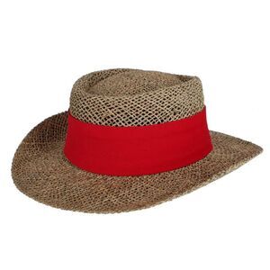 CTM -  Adult Straw Gambler Hat with Hatband, Small/Me Red